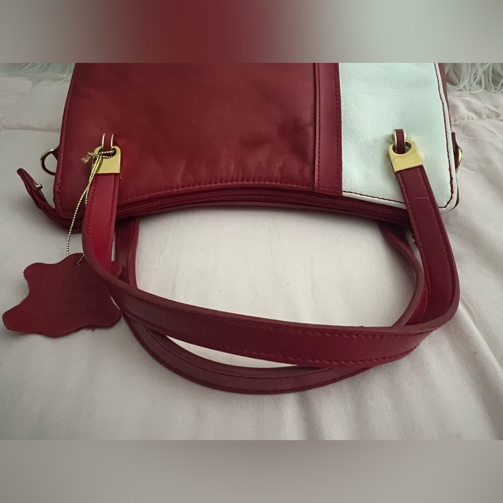 Leather Red and White Color Block Bag - Picture 6 of 12